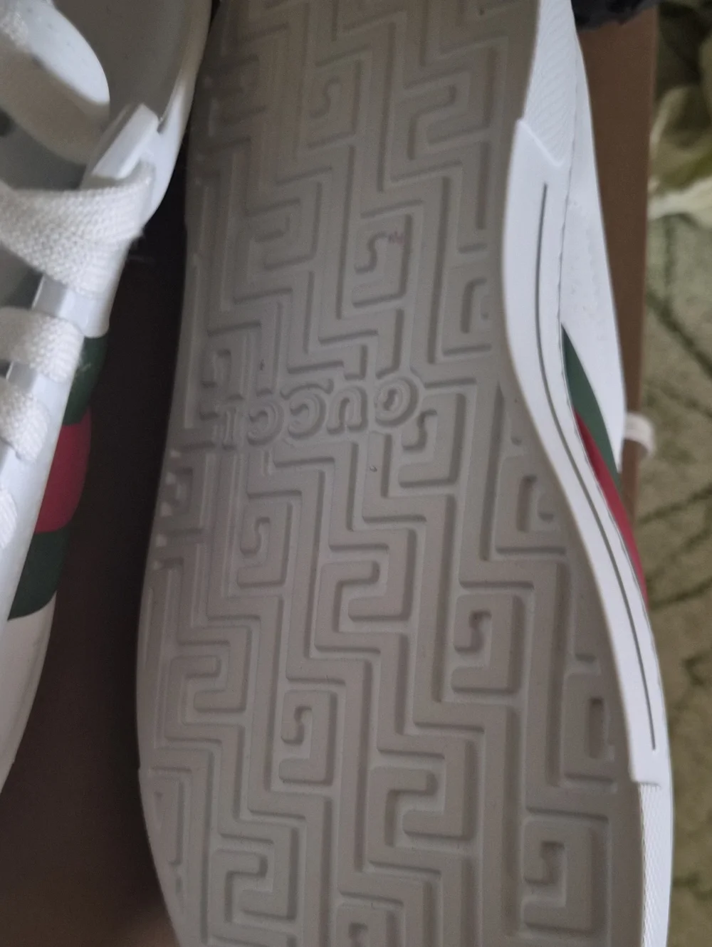 Gucci White Ace Rubber Sneakers with Green & Red Web Stripe - Women's 39 Men 7.5